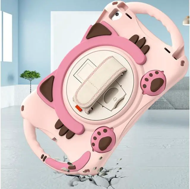 Alt view image 3 of 7 - BONAEVER Kids Case for iPad 9.7 2018 / 2017 / Air 1 / Air 2 / Pro 9.7 Silicone Shockproof Protective Cover with Pencil Holder Handle Grip Hand Strap Stand and Shoulder Strap