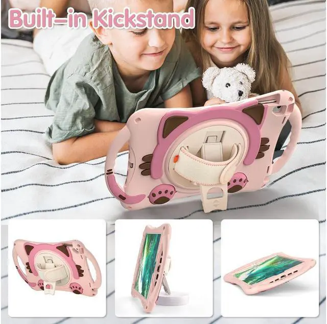 Alt view image 6 of 7 - BONAEVER Kids Case for iPad 9.7 2018 / 2017 / Air 1 / Air 2 / Pro 9.7 Silicone Shockproof Protective Cover with Pencil Holder Handle Grip Hand Strap Stand and Shoulder Strap