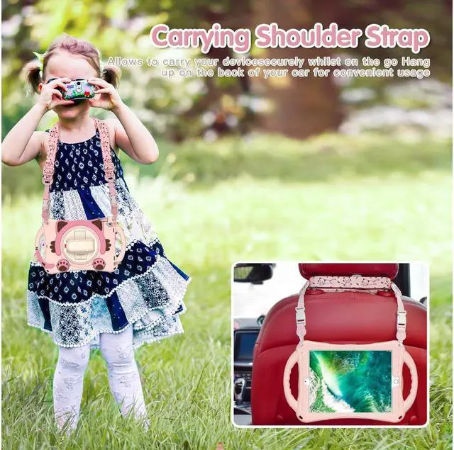 Alt view image 7 of 7 - BONAEVER Kids Case for iPad 9.7 2018 / 2017 / Air 1 / Air 2 / Pro 9.7 Silicone Shockproof Protective Cover with Pencil Holder Handle Grip Hand Strap Stand and Shoulder Strap