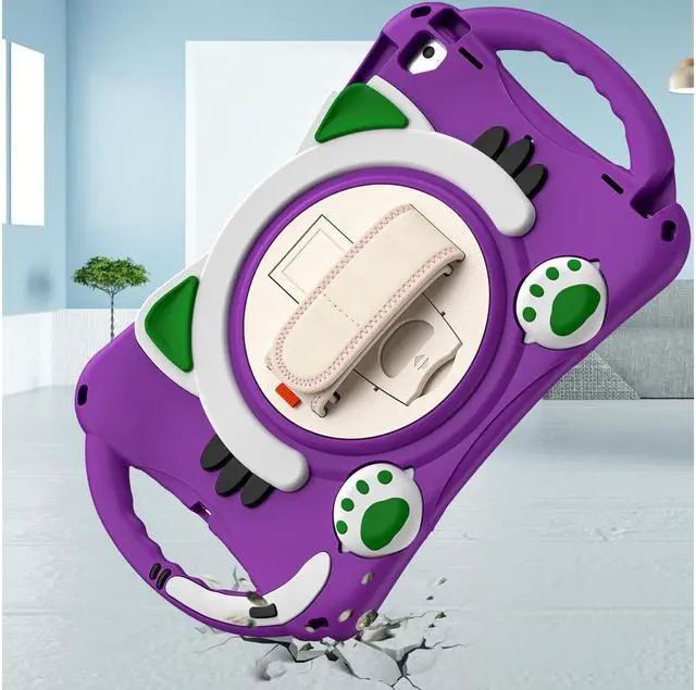 Alt view image 2 of 7 - BONAEVER Kids Case for iPad 9.7 2018 / 2017 / Air 1 / Air 2 / Pro 9.7 Silicone Shockproof Protective Cover with Pencil Holder Handle Grip Hand Strap Stand and Shoulder Strap