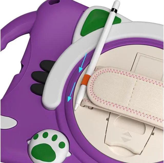 Alt view image 3 of 7 - BONAEVER Kids Case for iPad 9.7 2018 / 2017 / Air 1 / Air 2 / Pro 9.7 Silicone Shockproof Protective Cover with Pencil Holder Handle Grip Hand Strap Stand and Shoulder Strap