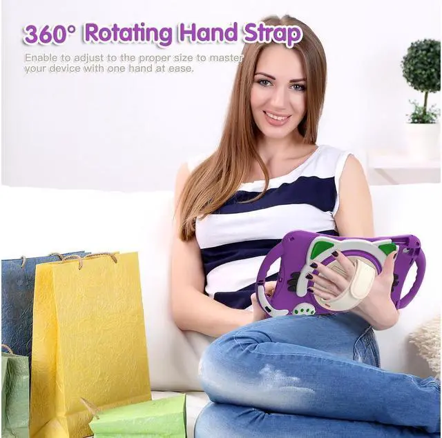 Alt view image 5 of 7 - BONAEVER Kids Case for iPad 9.7 2018 / 2017 / Air 1 / Air 2 / Pro 9.7 Silicone Shockproof Protective Cover with Pencil Holder Handle Grip Hand Strap Stand and Shoulder Strap