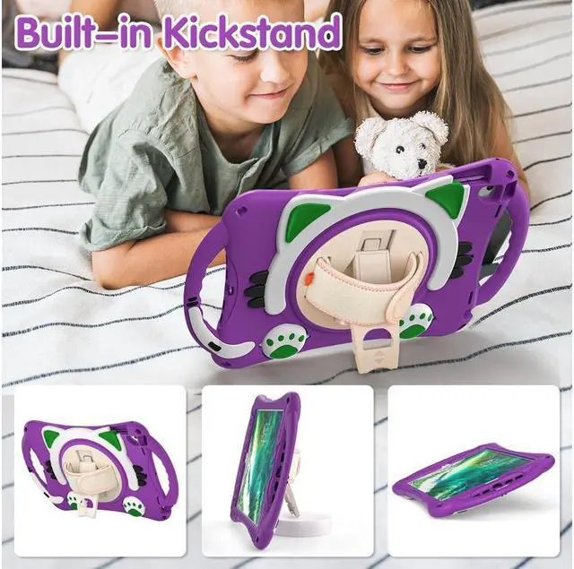 Alt view image 7 of 7 - BONAEVER Kids Case for iPad 9.7 2018 / 2017 / Air 1 / Air 2 / Pro 9.7 Silicone Shockproof Protective Cover with Pencil Holder Handle Grip Hand Strap Stand and Shoulder Strap