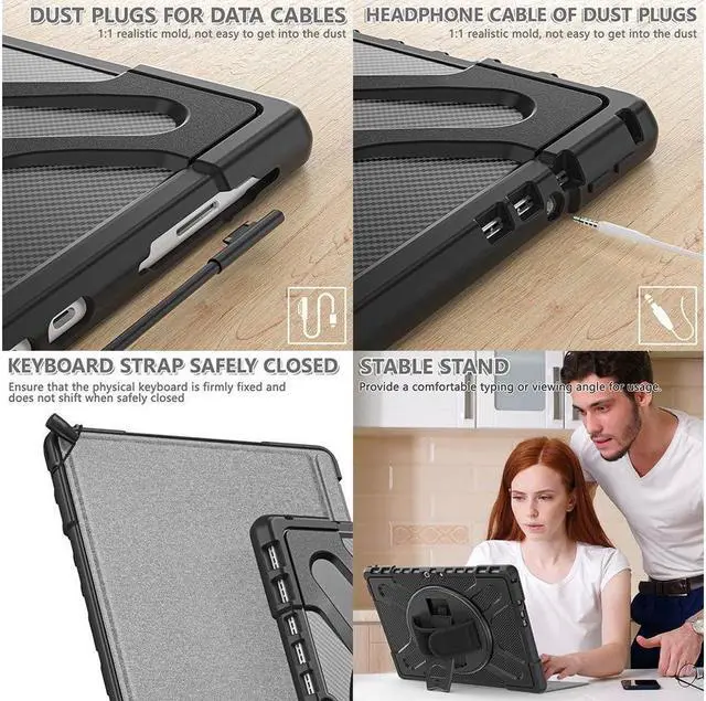 Alt view image 7 of 7 - BONAEVER For Microsoft Surface Pro 8 13 inch 2021 Case Protective Rugged Cover with Pen Holder / Hand Strap / Rotating Stand and Compatible with Type Cover Keyboard
