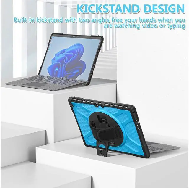 Alt view image 3 of 7 - BONAEVER For Microsoft Surface Pro 8 13 inch 2021 Case Protective Rugged Cover with Pen Holder / Hand Strap / Rotating Stand and Compatible with Type Cover Keyboard