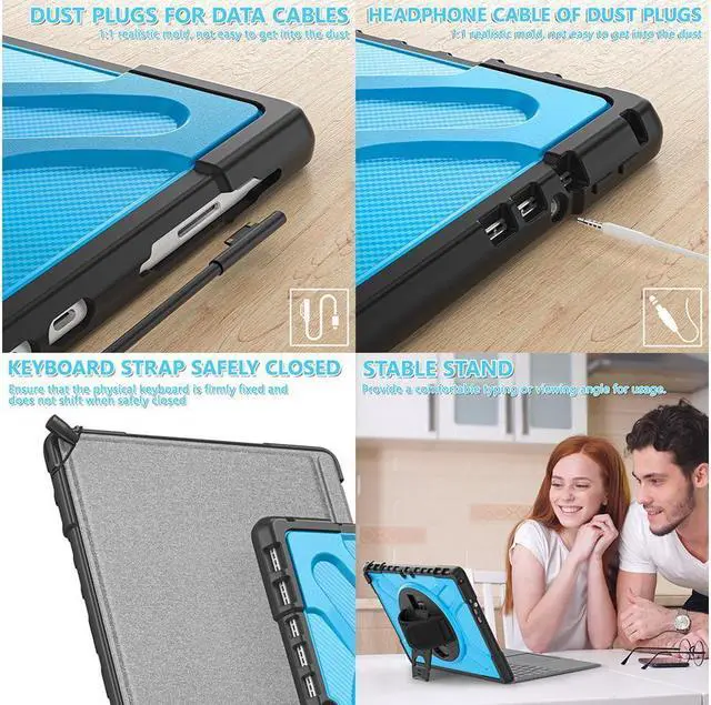 Alt view image 7 of 7 - BONAEVER For Microsoft Surface Pro 8 13 inch 2021 Case Protective Rugged Cover with Pen Holder / Hand Strap / Rotating Stand and Compatible with Type Cover Keyboard