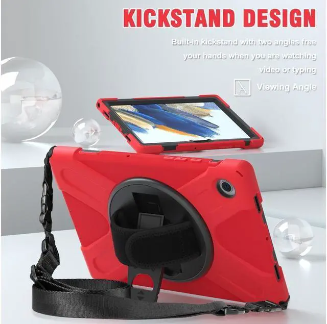 Alt view image 3 of 7 - BONAEVER Case for Samsung Galaxy Tab A8 10.5 inch 2022 Case Shockproof Protective Cover with 360 Degree Rotatable Stand + Pencil Holder + Adjustable Hand Strap Shoulder Belt