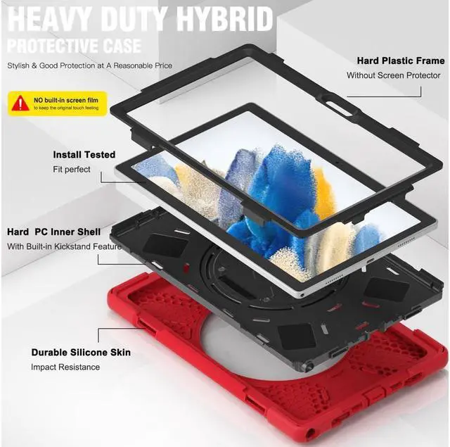 Alt view image 4 of 7 - BONAEVER Case for Samsung Galaxy Tab A8 10.5 inch 2022 Case Shockproof Protective Cover with 360 Degree Rotatable Stand + Pencil Holder + Adjustable Hand Strap Shoulder Belt