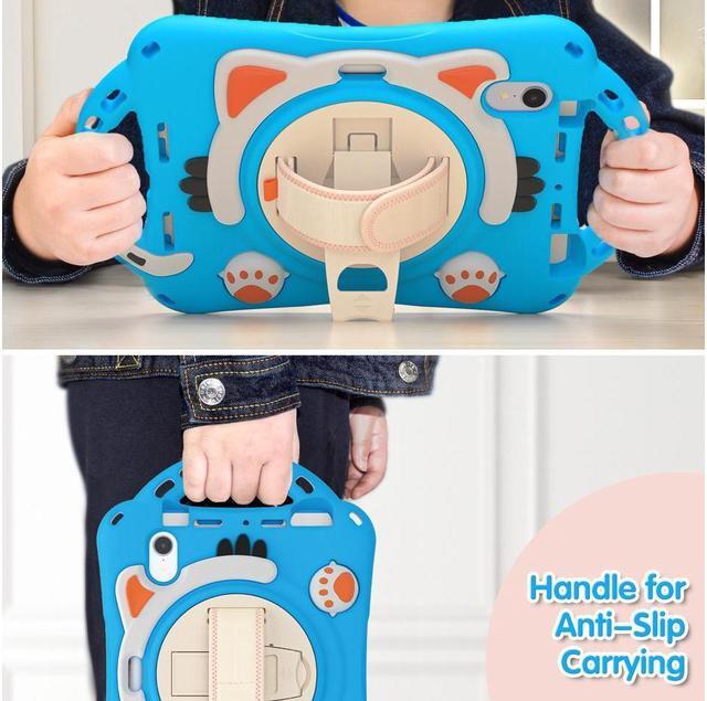 Alt view image 3 of 7 - BONAEVER Kids Case for Apple iPad Mini 6 8.3 Inch 2021 Silicone Shockproof Protective Cover with Pencil Holder Handle Grip Hand Strap Stand and Shoulder Strap for iPad Mini 6th Generation