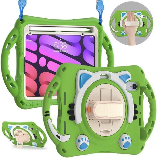 Main image of BONAEVER Kids Case for Apple iPad Mini 6 8.3 Inch 2021 Silicone Shockproof Protective Cover with Pencil Holder Handle Grip Hand Strap Stand and Shoulder Strap for iPad Mini 6th Generation