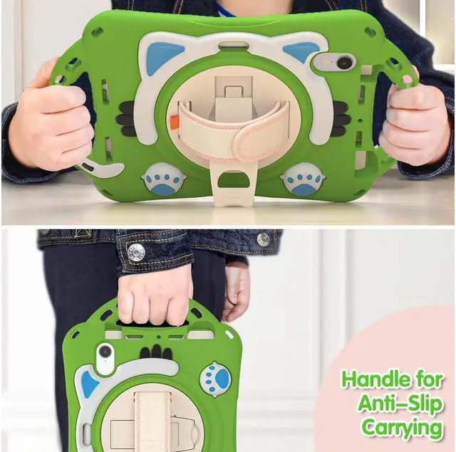 Alt view image 6 of 7 - BONAEVER Kids Case for Apple iPad Mini 6 8.3 Inch 2021 Silicone Shockproof Protective Cover with Pencil Holder Handle Grip Hand Strap Stand and Shoulder Strap for iPad Mini 6th Generation