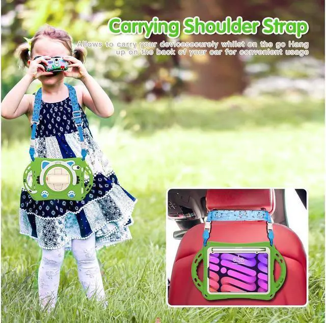 Alt view image 7 of 7 - BONAEVER Kids Case for Apple iPad Mini 6 8.3 Inch 2021 Silicone Shockproof Protective Cover with Pencil Holder Handle Grip Hand Strap Stand and Shoulder Strap for iPad Mini 6th Generation