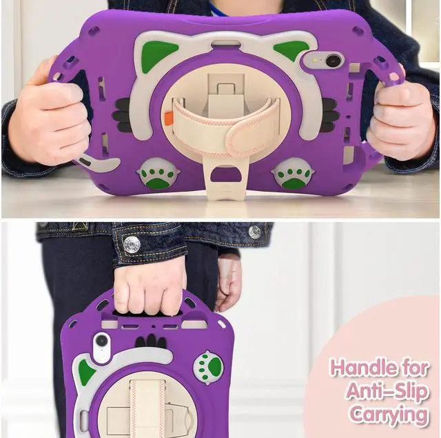 Alt view image 6 of 7 - BONAEVER Kids Case for Apple iPad Mini 6 8.3 Inch 2021 Silicone Shockproof Protective Cover with Pencil Holder Handle Grip Hand Strap Stand and Shoulder Strap for iPad Mini 6th Generation