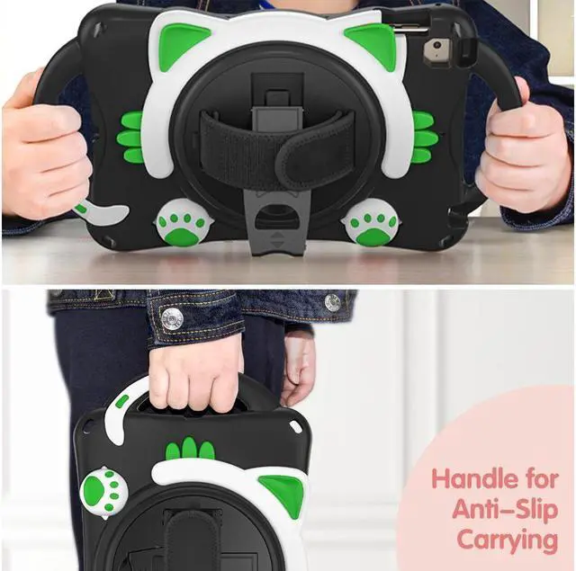 Alt view image 2 of 7 - BONAEVER For iPad Mini 5th/4th/3rd/2nd/1 Stand Generation Case for Kids Silicone Rubber Shockproof Cover for iPad mini 5 4 3 2 1 with Adjustable StrapHandle GripPencil HolderRotating Stand and Strap