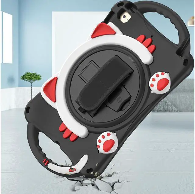 Alt view image 2 of 7 - BONAEVER For iPad Mini 5th/4th/3rd/2nd/1 Stand Generation Case for Kids Silicone Rubber Shockproof Cover for iPad mini 5 4 3 2 1 with Adjustable StrapHandle GripPencil HolderRotating Stand and Strap