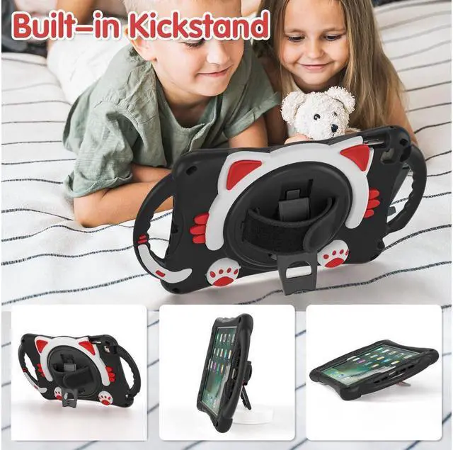 Alt view image 5 of 7 - BONAEVER For iPad Mini 5th/4th/3rd/2nd/1 Stand Generation Case for Kids Silicone Rubber Shockproof Cover for iPad mini 5 4 3 2 1 with Adjustable StrapHandle GripPencil HolderRotating Stand and Strap