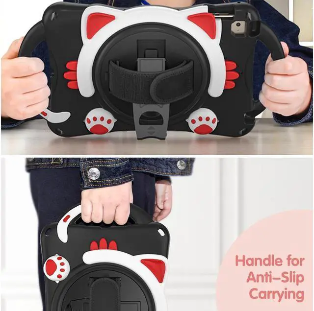 Alt view image 4 of 7 - BONAEVER For iPad Mini 5th/4th/3rd/2nd/1 Stand Generation Case for Kids Silicone Rubber Shockproof Cover for iPad mini 5 4 3 2 1 with Adjustable StrapHandle GripPencil HolderRotating Stand and Strap