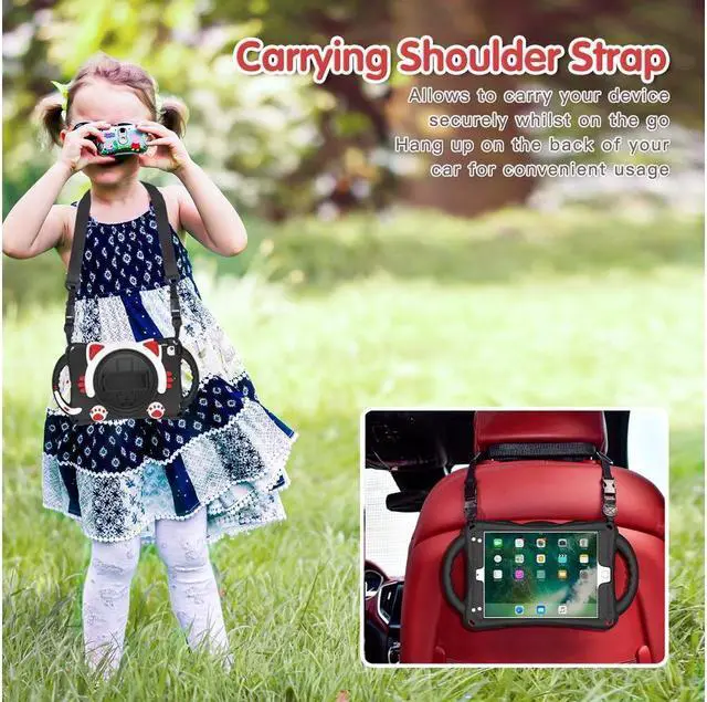 Alt view image 6 of 7 - BONAEVER For iPad Mini 5th/4th/3rd/2nd/1 Stand Generation Case for Kids Silicone Rubber Shockproof Cover for iPad mini 5 4 3 2 1 with Adjustable StrapHandle GripPencil HolderRotating Stand and Strap