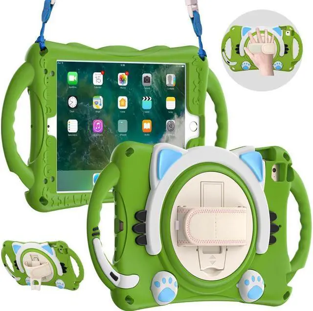 Main image of BONAEVER For iPad Mini 5th/4th/3rd/2nd/1 Stand Generation Case for Kids Silicone Rubber Shockproof Cover for iPad mini 5 4 3 2 1 with Adjustable StrapHandle GripPencil HolderRotating Stand and Strap