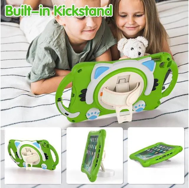 Alt view image 6 of 7 - BONAEVER For iPad Mini 5th/4th/3rd/2nd/1 Stand Generation Case for Kids Silicone Rubber Shockproof Cover for iPad mini 5 4 3 2 1 with Adjustable StrapHandle GripPencil HolderRotating Stand and Strap
