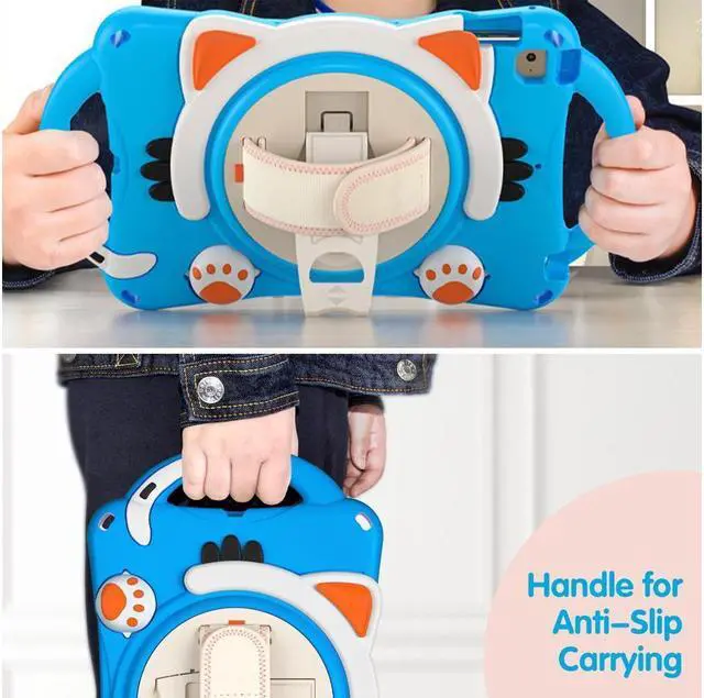 Alt view image 3 of 5 - BONAEVER For iPad Mini 5th/4th/3rd/2nd/1 Stand Generation Case for Kids Silicone Rubber Shockproof Cover for iPad mini 5 4 3 2 1 with Adjustable StrapHandle GripPencil HolderRotating Stand and Strap