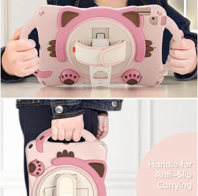 Alt view image 4 of 7 - BONAEVER For iPad Mini 5th/4th/3rd/2nd/1 Stand Generation Case for Kids Silicone Rubber Shockproof Cover for iPad mini 5 4 3 2 1 with Adjustable StrapHandle GripPencil HolderRotating Stand and Strap