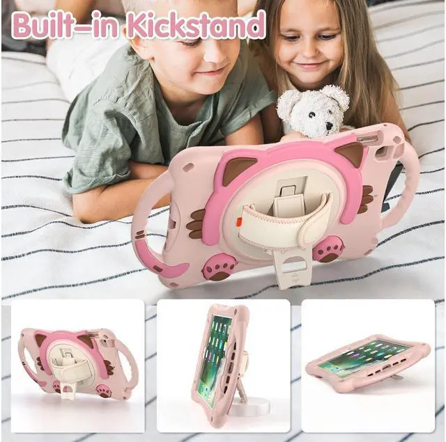 Alt view image 5 of 7 - BONAEVER For iPad Mini 5th/4th/3rd/2nd/1 Stand Generation Case for Kids Silicone Rubber Shockproof Cover for iPad mini 5 4 3 2 1 with Adjustable StrapHandle GripPencil HolderRotating Stand and Strap