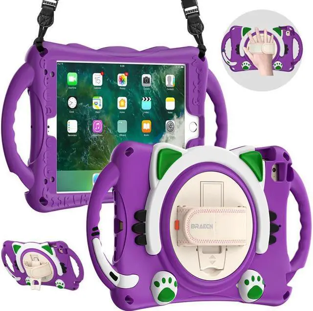 Main image of BONAEVER For iPad Mini 5th/4th/3rd/2nd/1 Stand Generation Case for Kids Silicone Rubber Shockproof Cover for iPad mini 5 4 3 2 1 with Adjustable StrapHandle GripPencil HolderRotating Stand and Strap