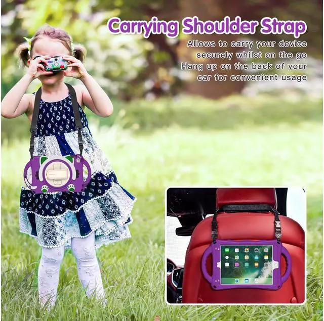 Alt view image 7 of 7 - BONAEVER For iPad Mini 5th/4th/3rd/2nd/1 Stand Generation Case for Kids Silicone Rubber Shockproof Cover for iPad mini 5 4 3 2 1 with Adjustable StrapHandle GripPencil HolderRotating Stand and Strap