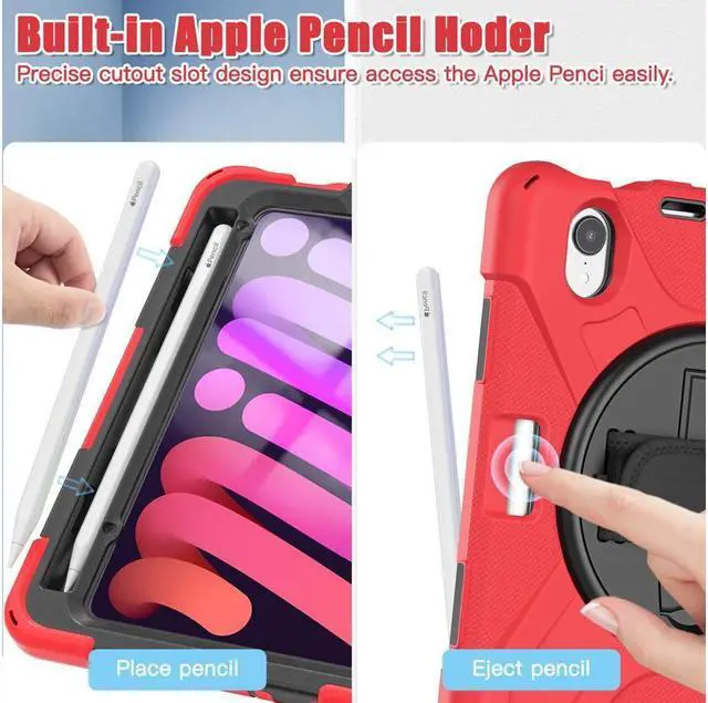 Alt view image 5 of 6 - BONAEVER For iPad Mini 6 2021 Case (6th Generation) with Pencil Holder / 360 Rotation Stand / Hand Strap Shoulder Strap Rugged Shockproof Cover for iPad Mini 6th Gen 8.3 Inch