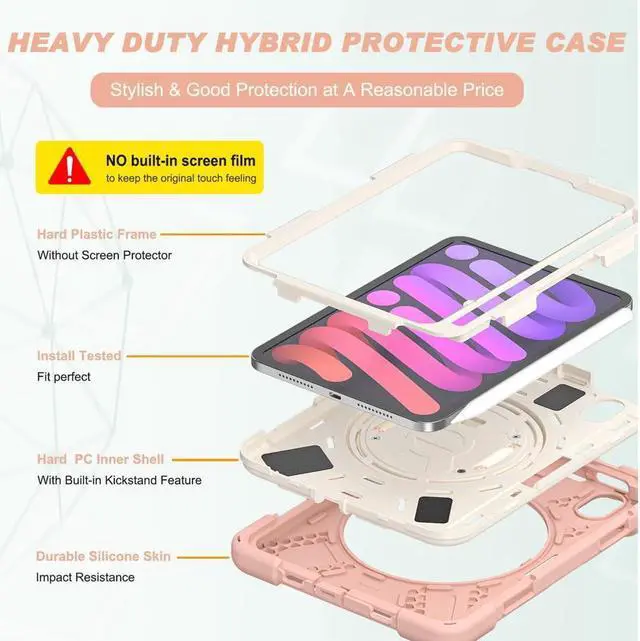Alt view image 2 of 7 - BONAEVER For iPad Mini 6 2021 Case (6th Generation) with Pencil Holder / 360 Rotation Stand / Hand Strap Shoulder Strap Rugged Shockproof Cover for iPad Mini 6th Gen 8.3 Inch