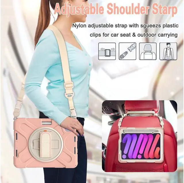 Alt view image 5 of 7 - BONAEVER For iPad Mini 6 2021 Case (6th Generation) with Pencil Holder / 360 Rotation Stand / Hand Strap Shoulder Strap Rugged Shockproof Cover for iPad Mini 6th Gen 8.3 Inch