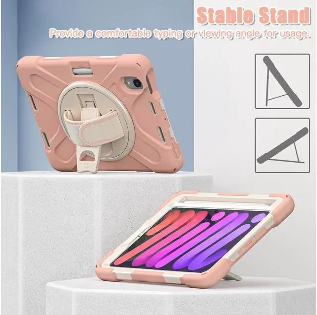 Alt view image 7 of 7 - BONAEVER For iPad Mini 6 2021 Case (6th Generation) with Pencil Holder / 360 Rotation Stand / Hand Strap Shoulder Strap Rugged Shockproof Cover for iPad Mini 6th Gen 8.3 Inch