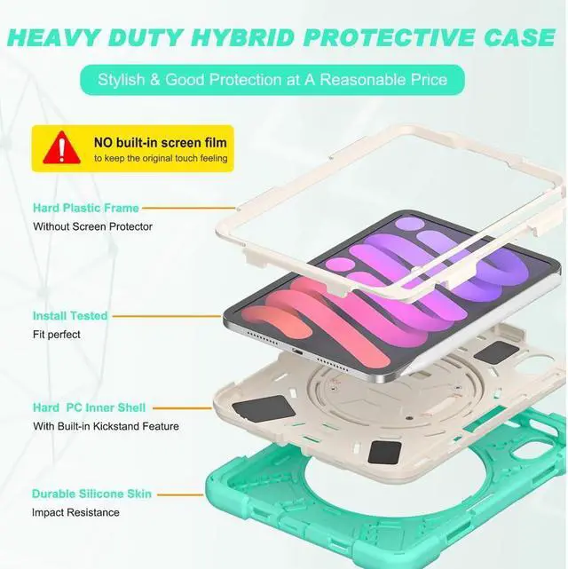 Alt view image 2 of 7 - BONAEVER For iPad Mini 6 2021 Case (6th Generation) with Pencil Holder / 360 Rotation Stand / Hand Strap Shoulder Strap Rugged Shockproof Cover for iPad Mini 6th Gen 8.3 Inch