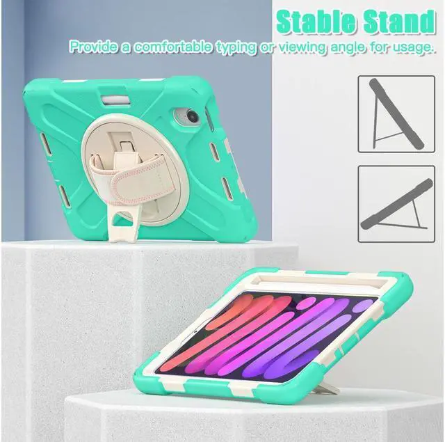 Alt view image 7 of 7 - BONAEVER For iPad Mini 6 2021 Case (6th Generation) with Pencil Holder / 360 Rotation Stand / Hand Strap Shoulder Strap Rugged Shockproof Cover for iPad Mini 6th Gen 8.3 Inch