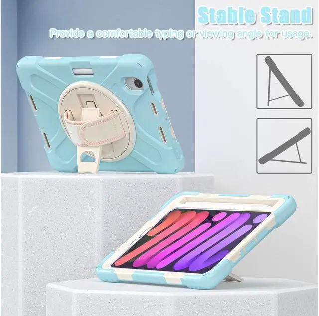 Alt view image 7 of 7 - BONAEVER For iPad Mini 6 2021 Case (6th Generation) with Pencil Holder / 360 Rotation Stand / Hand Strap Shoulder Strap Rugged Shockproof Cover for iPad Mini 6th Gen 8.3 Inch