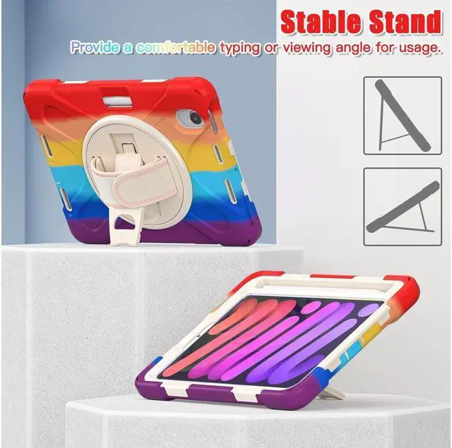 Alt view image 7 of 7 - BONAEVER For iPad Mini 6 2021 Case (6th Generation) with Pencil Holder / 360 Rotation Stand / Hand Strap Shoulder Strap Rugged Shockproof Cover for iPad Mini 6th Gen 8.3 Inch