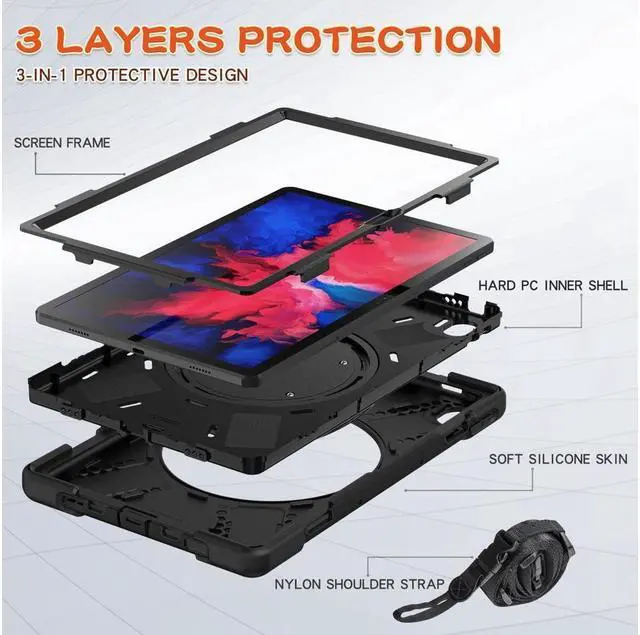 Alt view image 5 of 7 - BONAEVER Case Compatible for Lenovo Tab P11 11 inch 2020 Model TB-J606F / TB-J606X with Stand and Strap Shoulder Strap Shockproof Protective Cover