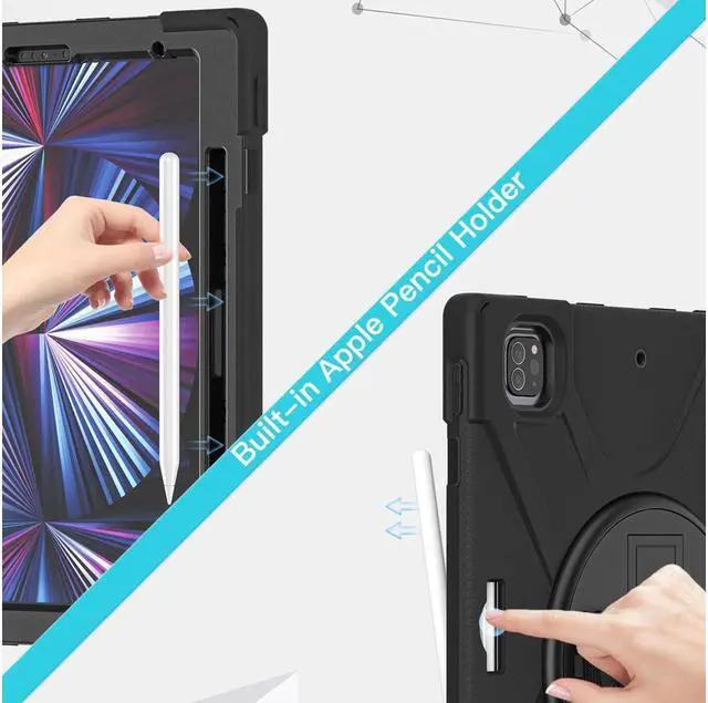 Alt view image 5 of 7 - BONAEVER For iPad Pro 12.9 Case 2022 2021 Shockproof Cover with Pencil Holder Stand and /Shoulder Strap For iPad Pro 12.9 inch 2022 2021 6th 5th Generation