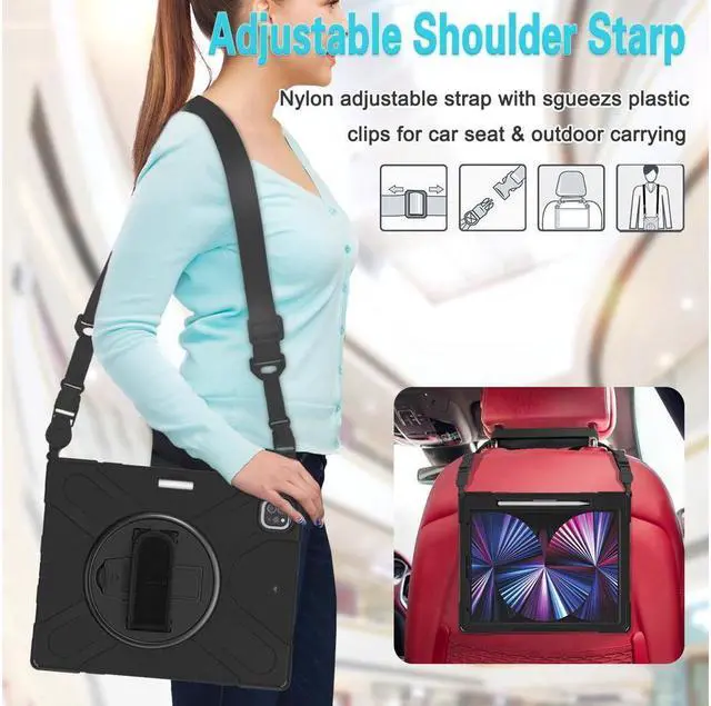 Alt view image 7 of 7 - BONAEVER For iPad Pro 12.9 Case 2022 2021 Shockproof Cover with Pencil Holder Stand and /Shoulder Strap For iPad Pro 12.9 inch 2022 2021 6th 5th Generation