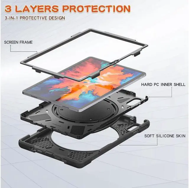 Alt view image 5 of 7 - BONAEVER Case for Lenovo Tab P11 Pro 11.5 Inch 2020 TB-J706F / TB-J706L Shockproof Rugged Drop Resi Standant Impact Resi Standant Silicone Protective Case with Stand /Handle Hand Strap/Shoulder Strap