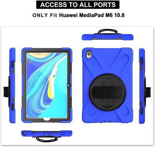 Alt view image 6 of 7 - BONAEVER Huawei Mediapad M6 10.8 Case 2019 Three Layer Shockproof Rugged Cover with 360 Degree Rotatable Stand and Strap for Huawei Mediapad M6 10.8 inch 2019