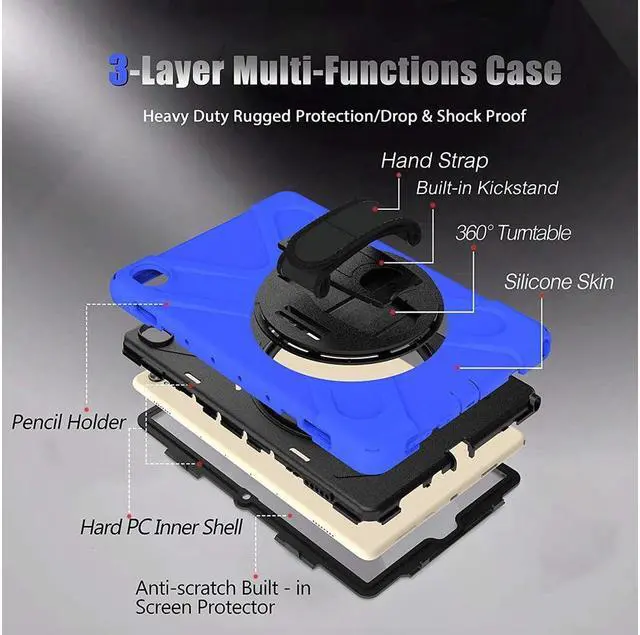 Alt view image 7 of 7 - BONAEVER Huawei Mediapad M6 10.8 Case 2019 Three Layer Shockproof Rugged Cover with 360 Degree Rotatable Stand and Strap for Huawei Mediapad M6 10.8 inch 2019