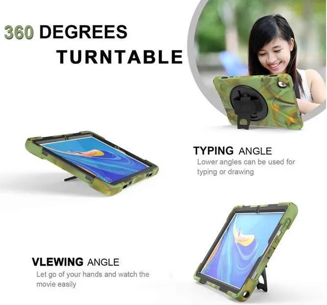 Alt view image 2 of 7 - BONAEVER Huawei Mediapad M6 10.8 Case 2019 Three Layer Shockproof Rugged Cover with 360 Degree Rotatable Stand and Strap for Huawei Mediapad M6 10.8 inch 2019