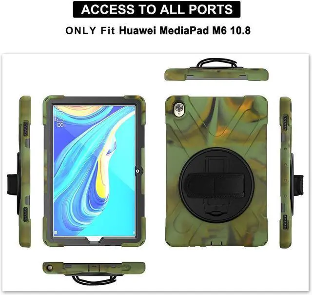 Alt view image 4 of 7 - BONAEVER Huawei Mediapad M6 10.8 Case 2019 Three Layer Shockproof Rugged Cover with 360 Degree Rotatable Stand and Strap for Huawei Mediapad M6 10.8 inch 2019