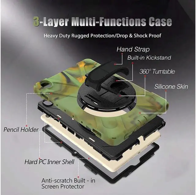 Alt view image 6 of 7 - BONAEVER Huawei Mediapad M6 10.8 Case 2019 Three Layer Shockproof Rugged Cover with 360 Degree Rotatable Stand and Strap for Huawei Mediapad M6 10.8 inch 2019