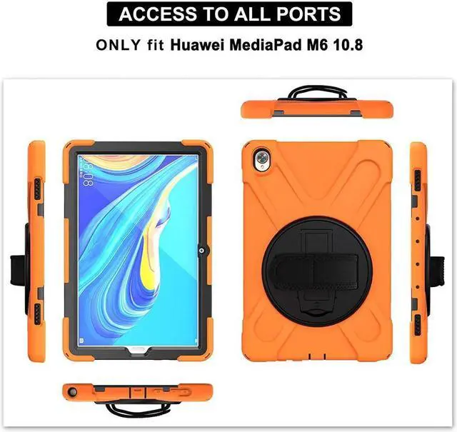 Alt view image 5 of 7 - BONAEVER Huawei Mediapad M6 10.8 Case 2019 Three Layer Shockproof Rugged Cover with 360 Degree Rotatable Stand and Strap for Huawei Mediapad M6 10.8 inch 2019