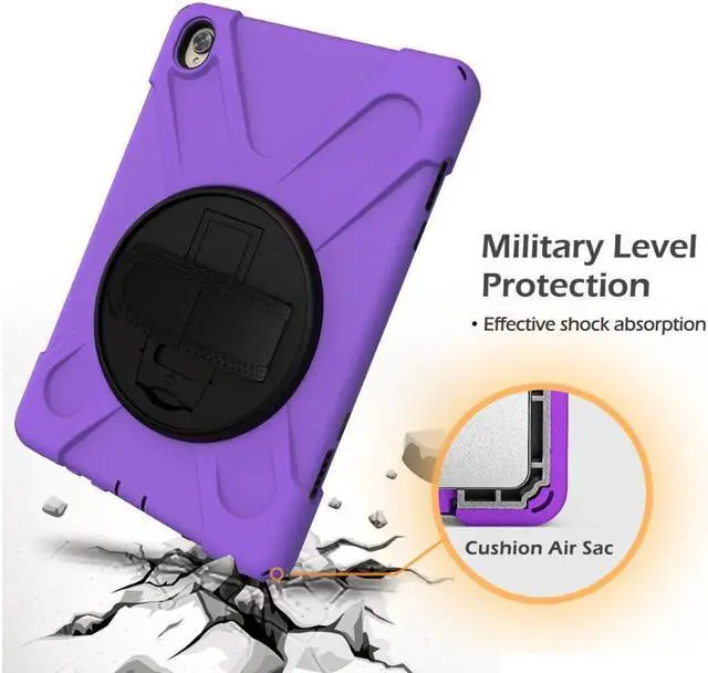 Alt view image 3 of 6 - BONAEVER Huawei Mediapad M6 10.8 Case 2019 Three Layer Shockproof Rugged Cover with 360 Degree Rotatable Stand and Strap for Huawei Mediapad M6 10.8 inch 2019