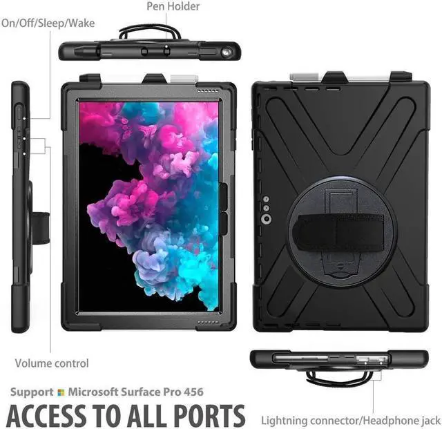 Alt view image 2 of 7 - BONAEVER For Microsoft Surface Pro 7 Plus / Pro 7 / Pro 6 / Pro 5 / Pro 2017 / Pro 4 / Pro LTE Case Protective Shockproof Cover with Pen Holder Hand Strap Rotating Stand and Shoulder Strap