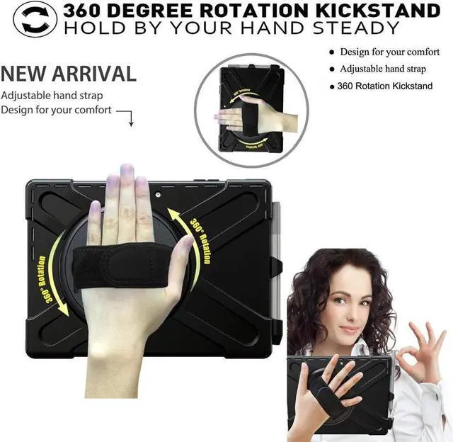 Alt view image 4 of 7 - BONAEVER For Microsoft Surface Pro 7 Plus / Pro 7 / Pro 6 / Pro 5 / Pro 2017 / Pro 4 / Pro LTE Case Protective Shockproof Cover with Pen Holder Hand Strap Rotating Stand and Shoulder Strap